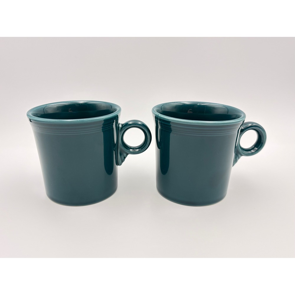 Pair of 2 Fiestaware Juniper Green Ring Handle Coffee Mugs Tea Cups Fiesta USA